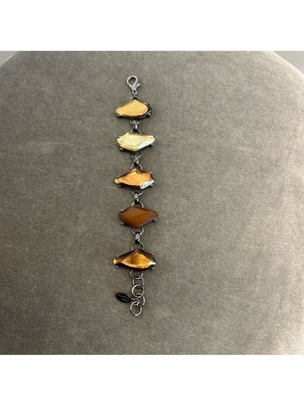 Brown Amber yellow copper bronze coloured irregular shaped gem jewelled bracelet